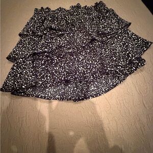 Tiered Ruffle Mini Skirt in Black with White Spot Print